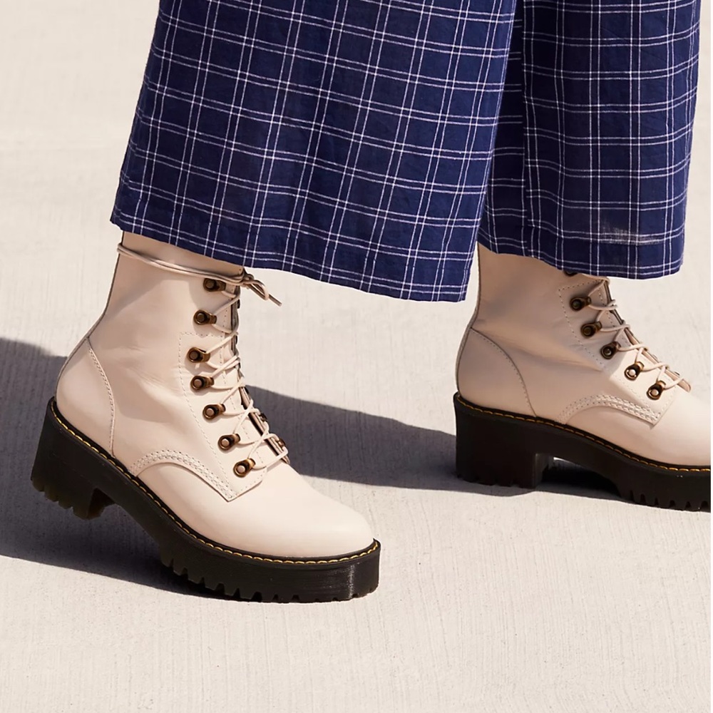Dr. Martens Leona Platform Boots in Bone Temperley